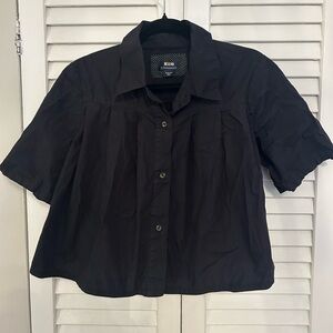 Maeve Black Short-Sleeve Button Front Top